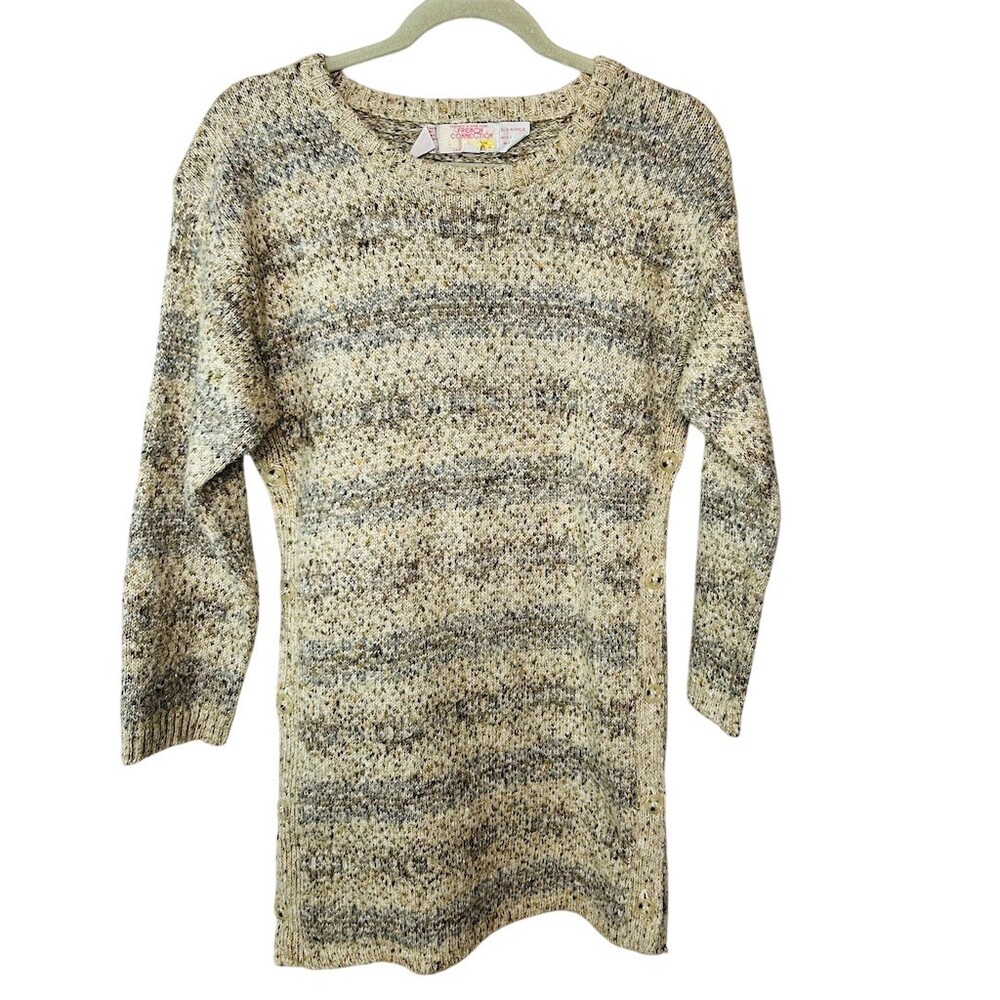 French Connection Vintage Tunic Sweater Womens M Beige Marled Knit Side Buttons